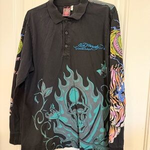 Ed Hardy Black Polo Shirt XL